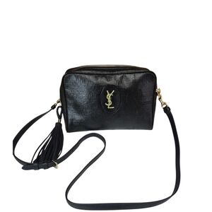 Vintage Yves Saint Laurent Black Crossbody Bag with Gold Accents